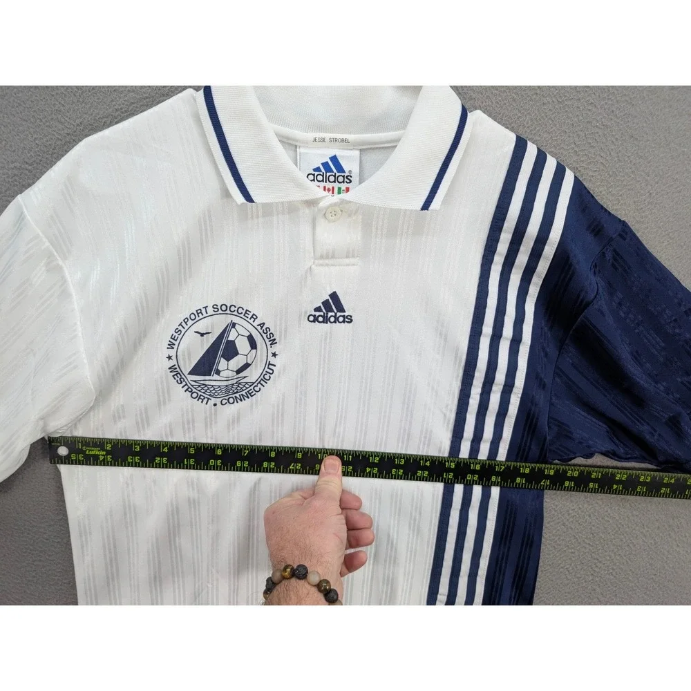 Adidas Westport Soccer Assn‎ Jersey Polo Shirt Men's Size M White Navy #27 USA